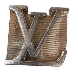 Vtg Louis Vuitton Gold Tone Belt Buckle Iconic LV Engraved Logo Y2K Distressed